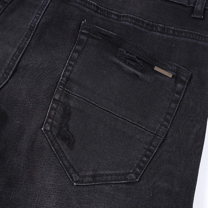 Luxury Brand Men's Jeans Classic Slim Fit Washable Cotton Stretch Skinny Trouser Hip Hop Ripped Purple Lining Patch Pencil Pants