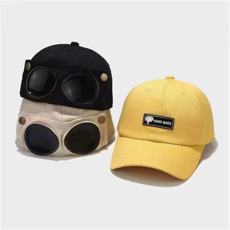

Children's Pilot hat Korean Version Glasses Peaked Cap Kids Baseball Caps Hip-hop 2022 New Personality Fashion Cotton Bucket Hat
