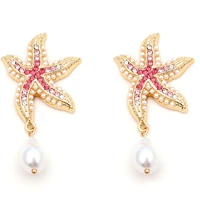 fashion cute pink starfish pearl drop earrings for woman