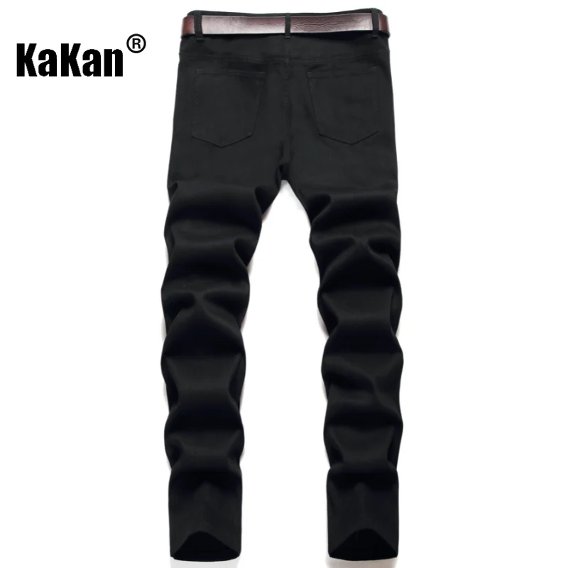 Kakan - European and American New Distressed Casual Jeans for Men, Pure Black Men's Jeans K021-20170