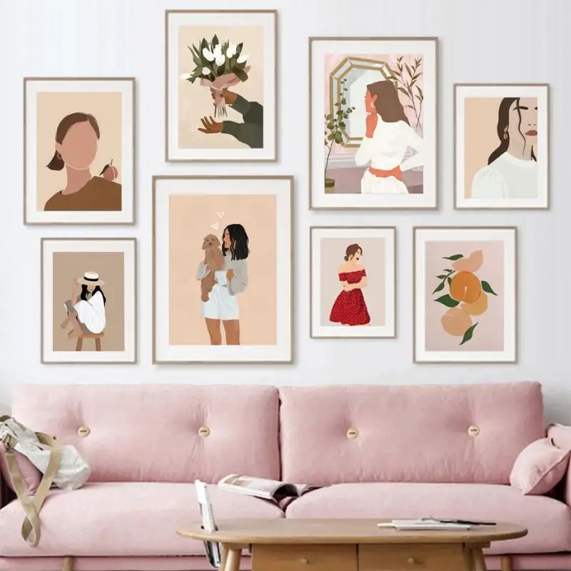

Abstract Canvas Painting Boho Wall Art Fashion Girl Nordic Posters and Prints Home Decor For Living Room Bedroom Corridor Murals