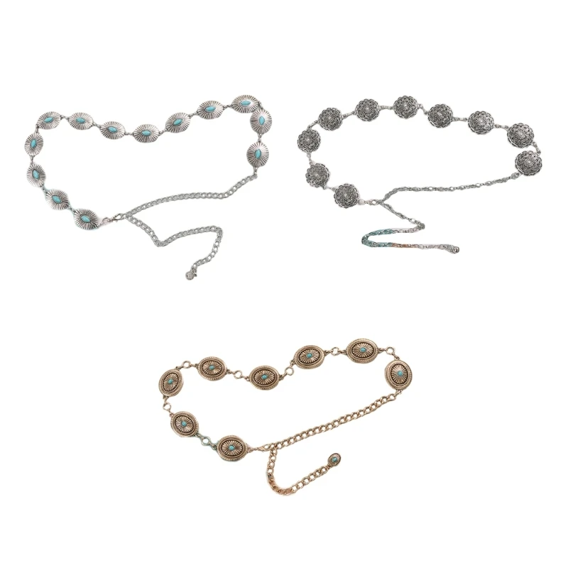 

L5YA Turquoise Waist Chain Women Waist Chain Western Chain Belt Belly Chain For Dress