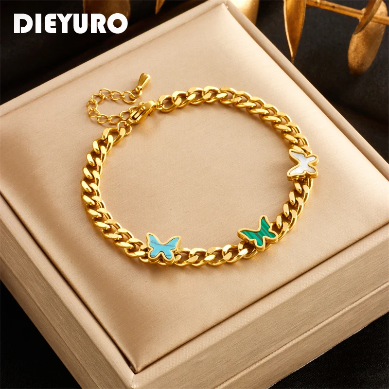 

DIEYURO 316L Stainless Steel Butterfly Heart Star Charm Bracelet For Women Girl New Trend Ladies Bangles Gold Color Jewelry Gift