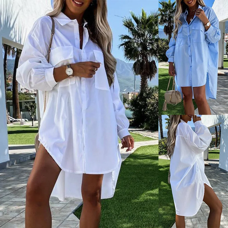 

Lapel Front Short Back Long Lapel Long Sleeve Long Shirt Dress