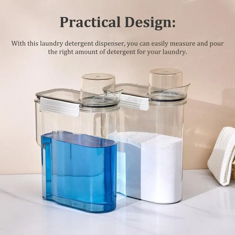 

Laundry Detergent Dispenser Washing Powder Liquid Container Large Capacity Organizes With Measuring Cup Lid For Fabric Softener