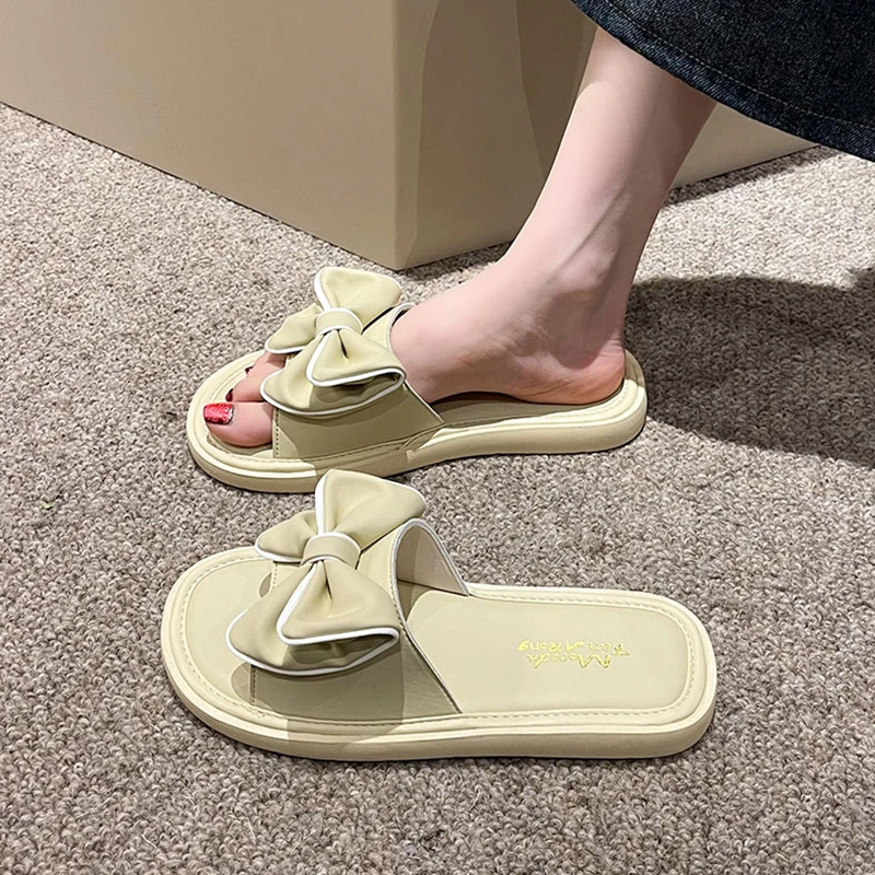 

Shoes Low Slippers Flat Slides Fashion Butterfly-Knot Slipers Women Shale Female Beach Soft Luxury 2023 Sabot Basic Butterfly-kn