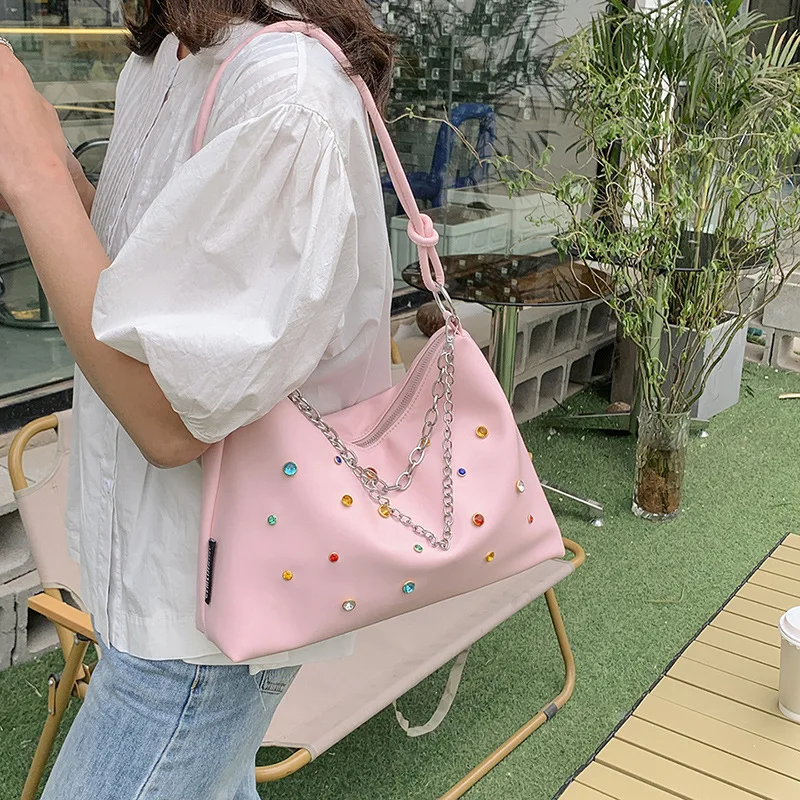 

Personalized Chain Crossbody Bags Fashion Colorful Diamond Large Capacity Women's Shoulder Bag Casual Versatile Commuter Totebag