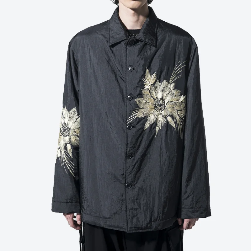 

Yohji Yamamoto Spring Autumn Embroidered Flower Thin Style Nylon Loose Jacket Coat Shirt Men And Women