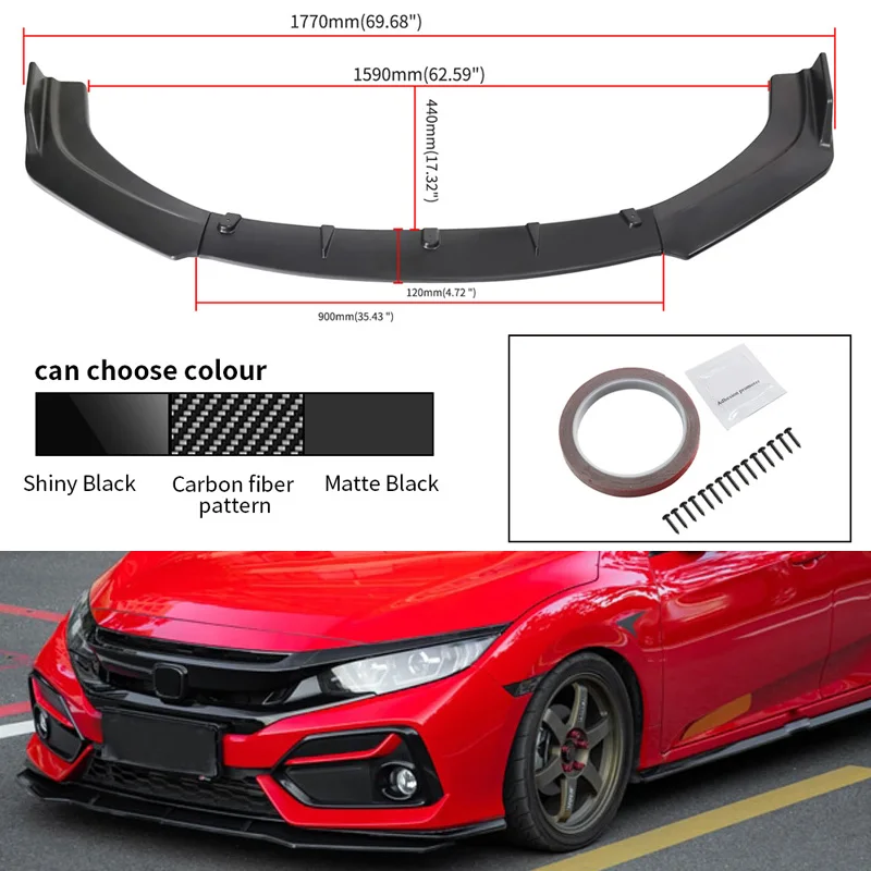 

3PCS Car Front Bumper Splitter Lip Diffuser Spoiler Protector For Honda For Civic Sedan 4Dr 2016-2019