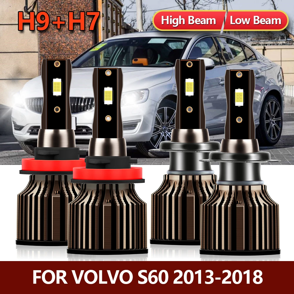 

4x LED Headlight Bulbs H9 H7 High Low Combo Turbo Lamps Car Bright CSP Kit For Volvo S60 2013 2014 2015 2016 2017 2018