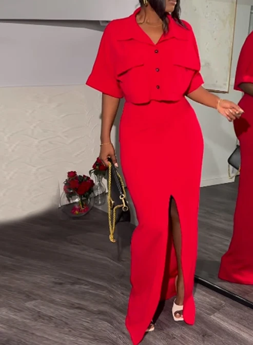 Женский костюм из двух предметов летний короткий топ средней длины с отворотом и