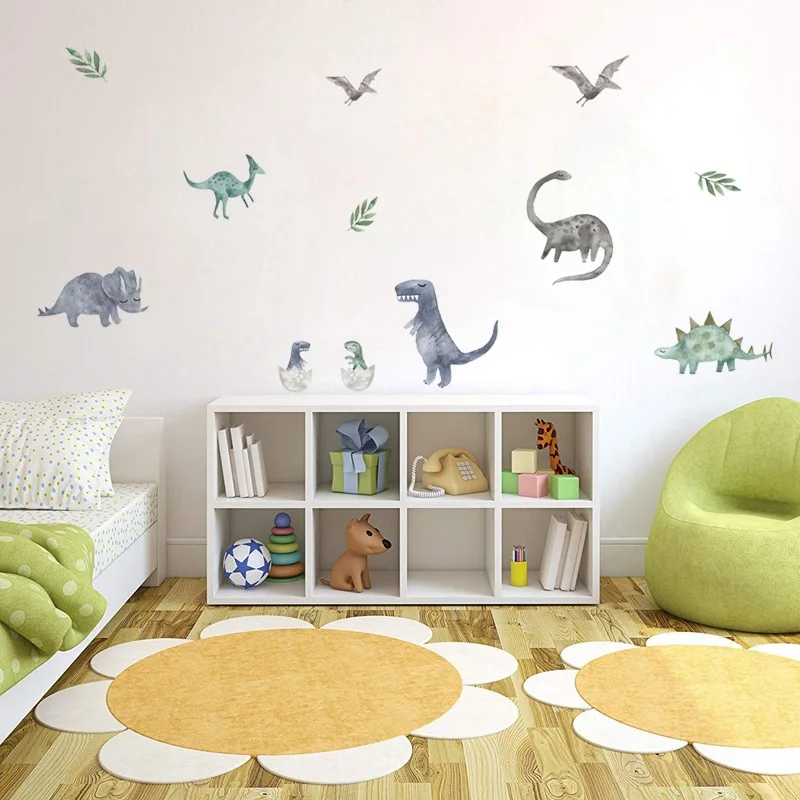 

Watercolor Dinosaur Nursery Wall Decals Peel and Stick Dino Tropical Plant Stickers Leaf Decor Bedroom Playroom Art Gift