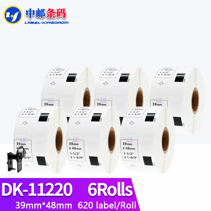 

6Rolls Compatible DK-11220 Label 39mm*48mm Die Cut Work for Brother Printer White Paper DK11220 DK-1220