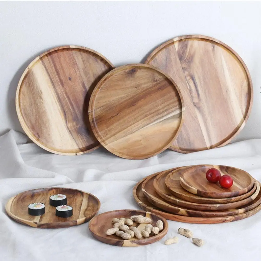 

Snack Plate Round Shaped Space-saving Wooden Sandwich Bread Tea Tray Tableware