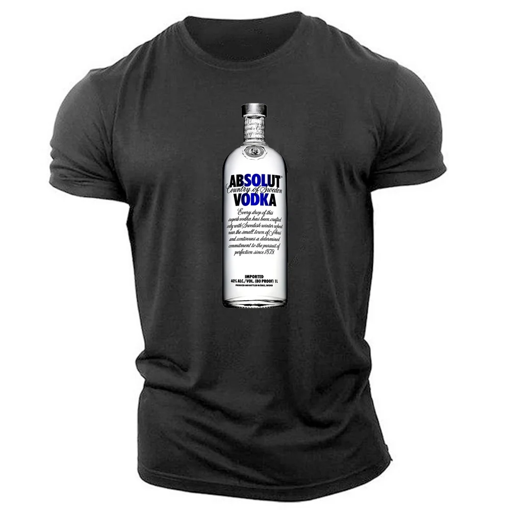

street hunk tight vodka print T-shirt fitness wine sports short-sleeved top men's T-shirt slim fit adult