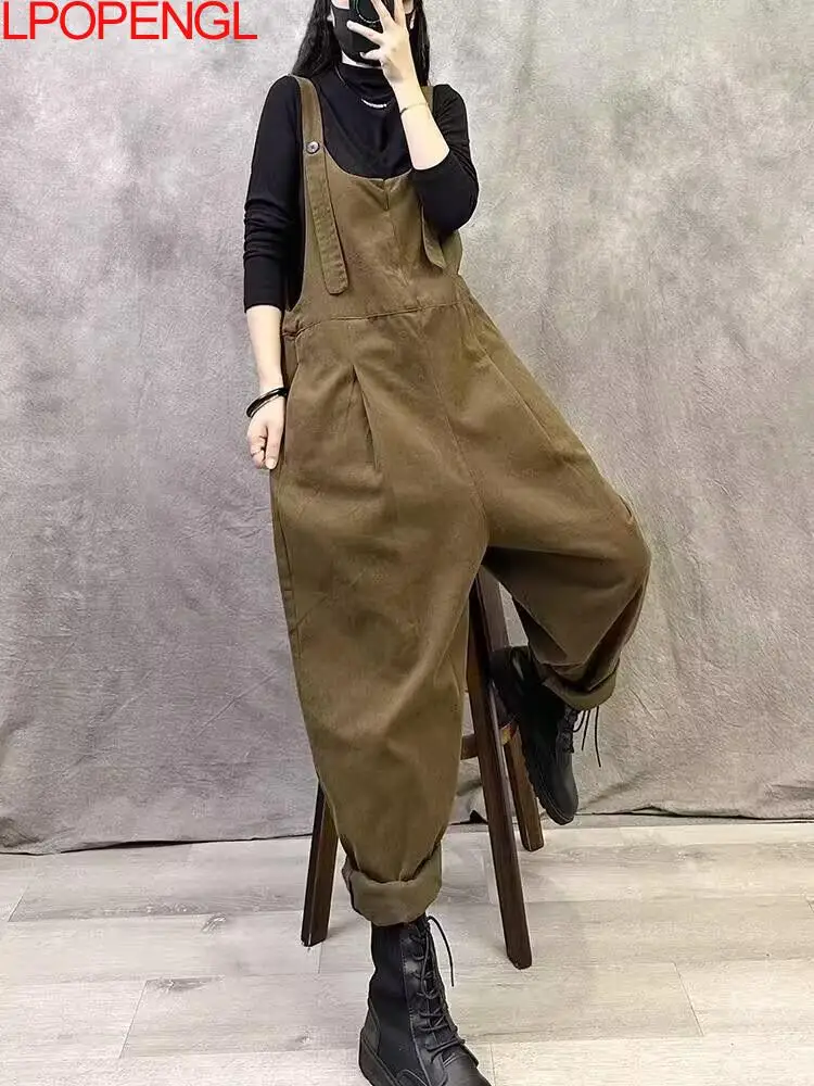 Модные однотонные осенние новые ретро-Брюки с карманами модель 2024 года женские