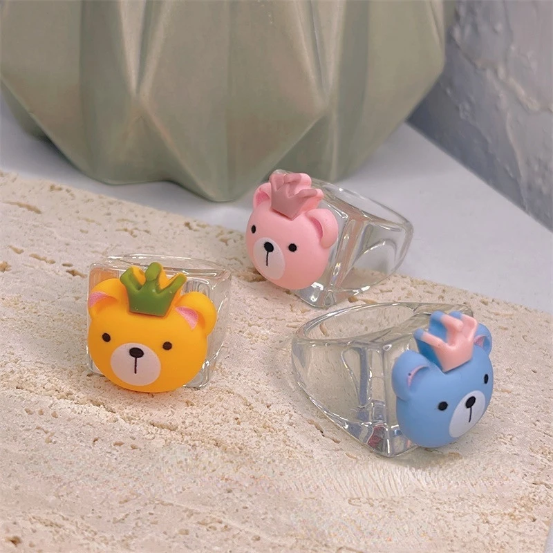 

New Ring Rings for Women Girls Cartoon Cute Resin Animals Charm Transparent Fashion Korean Jewelry 2022 Gifts Party Accessories