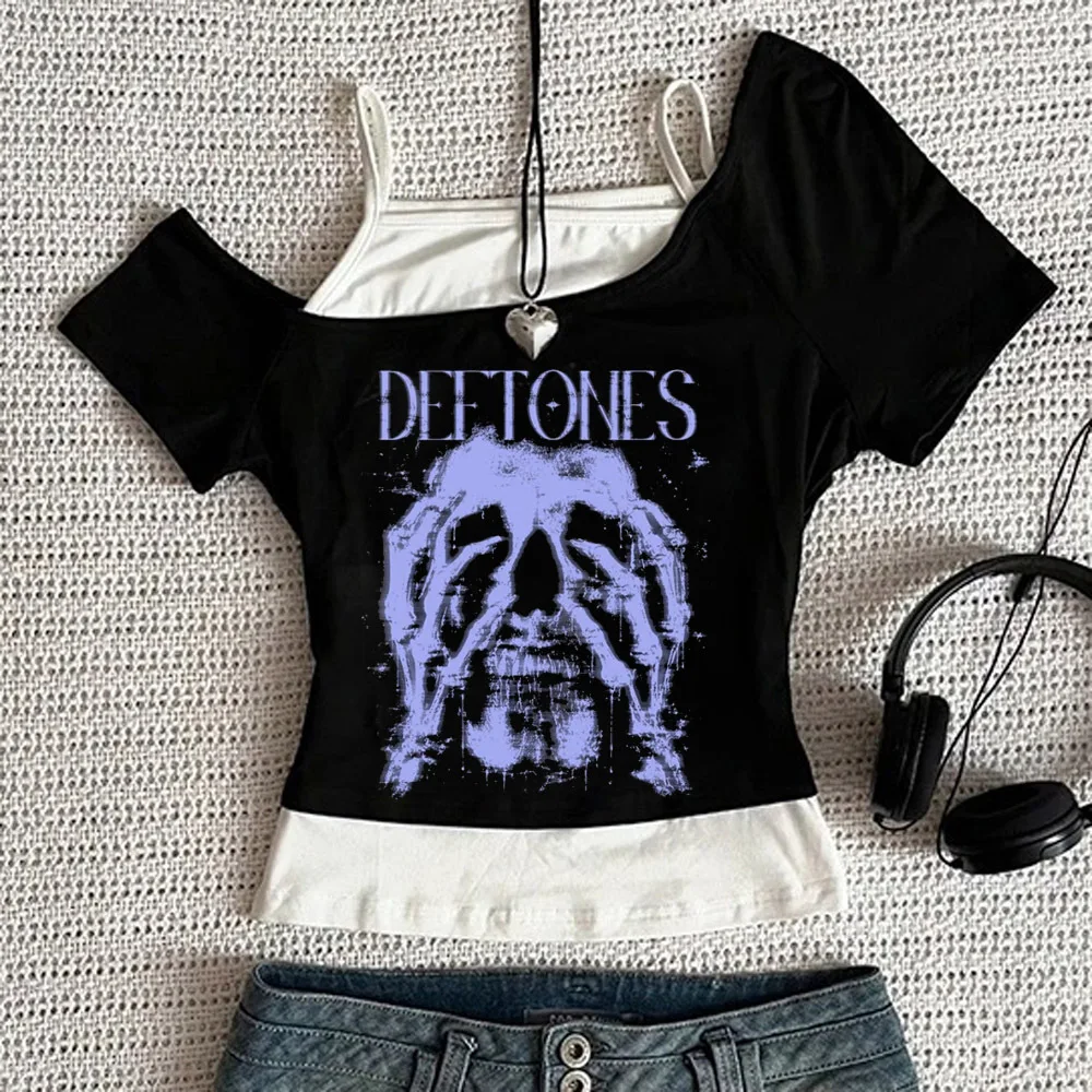Фото Укороченный топ Deftones в стиле Shoujo 2000-х, милый винтажный топ в стиле Gyaru, распродажа Y2K, стиль Baddie №2