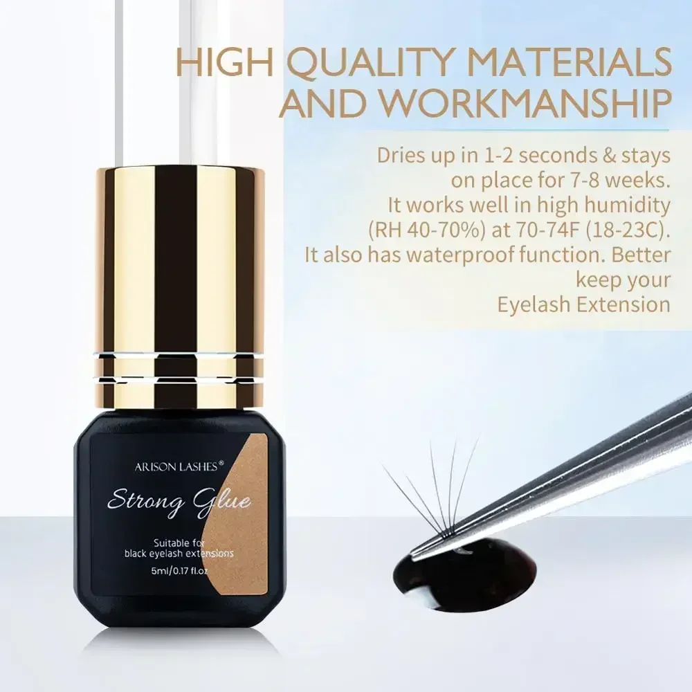 Фото Клей для наращивания ресниц ARISON 1 Second Fast Dry, 5 мл, черный, для YY W Volume Lashes, с низким запахом, стойкий, держится 5-7 недель №2