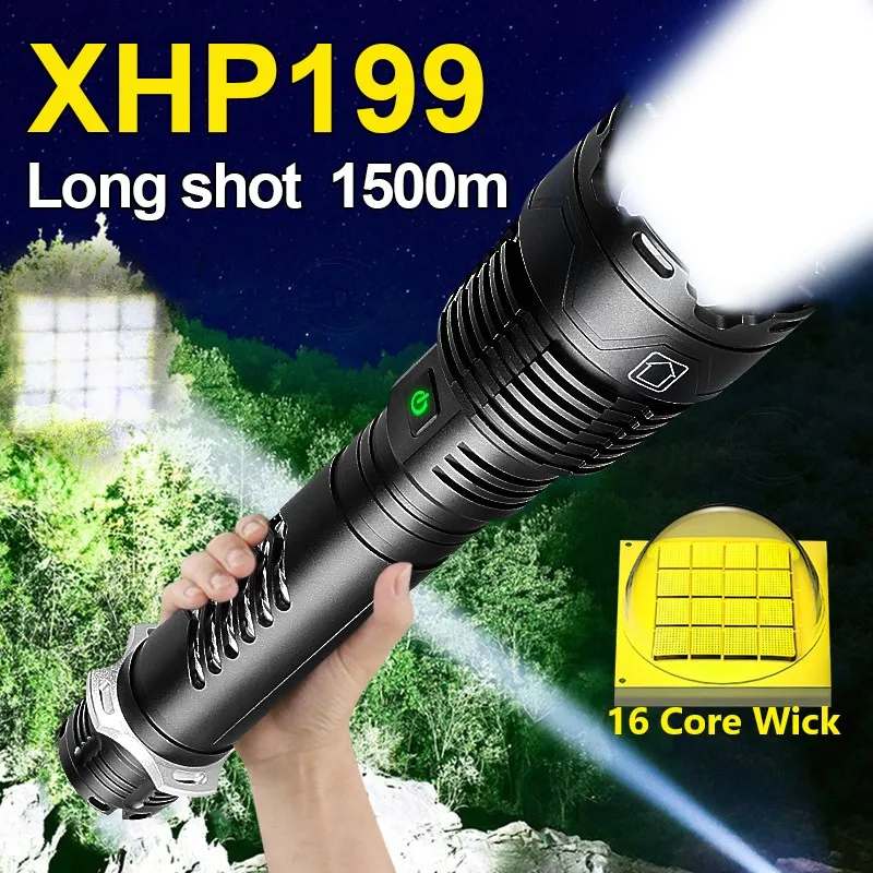 NEW XHP199 16 Core Wick Super Powerful Led Flashlight 18650 Outdoor Torch Light XHP90.2 Waterproof IPX8 Rechargeable Flash Light