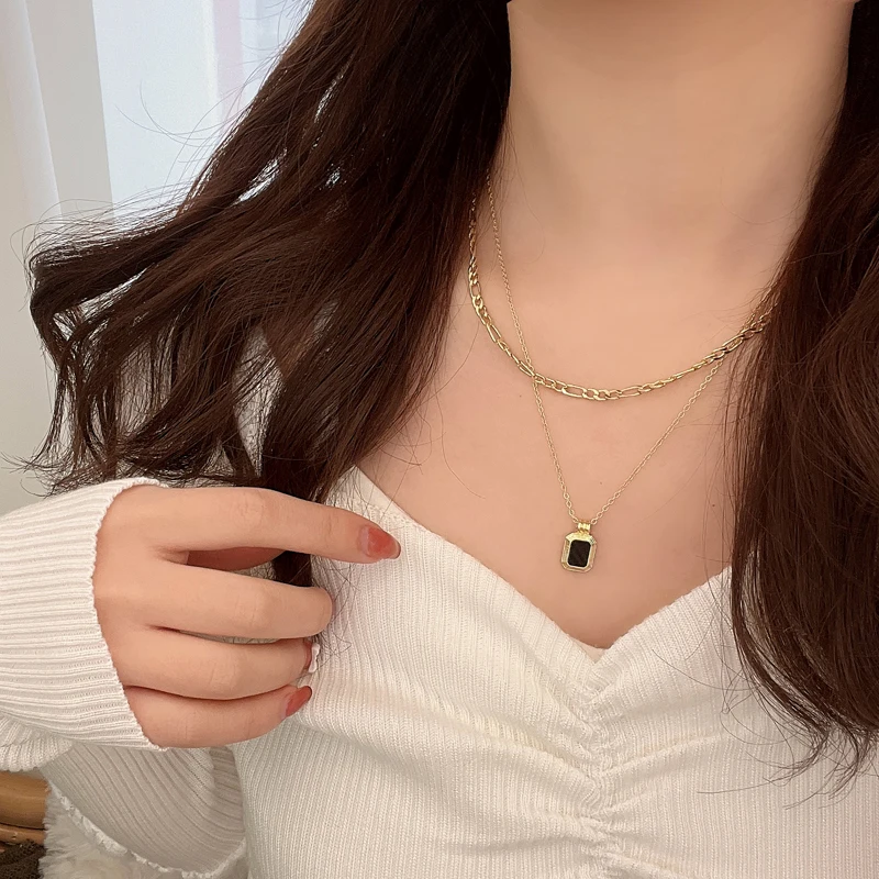 Современная бижутерия Двухслойное ожерелье-цепочка популярный дизайн золотой