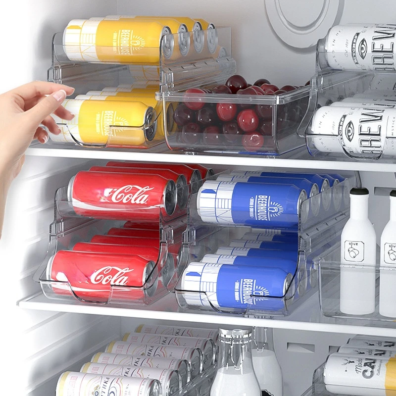 

Beer and coke refrigerator storage box transparent double-layer cans beverage storage artifact kitchen sorting rack