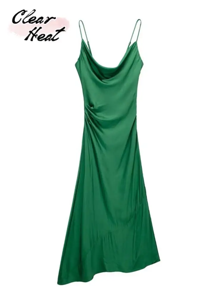 

Solid Backless Suspenders Long Dress Ruffles Waist Irregular Vestidos Fashionable Elegant Temperament Noble Evening Gowns Robe