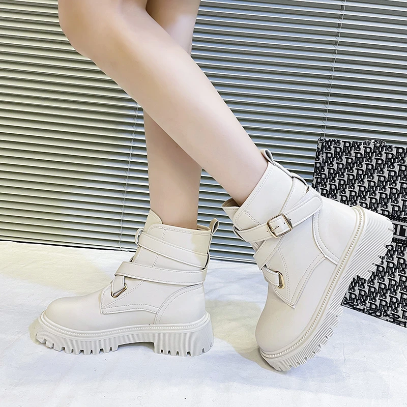 

Fashion New Shoes Women Boots 2022 New Autumn Winter All-match Comfort Boots Women High Quality Pu Leather Chunky Heels Shoes