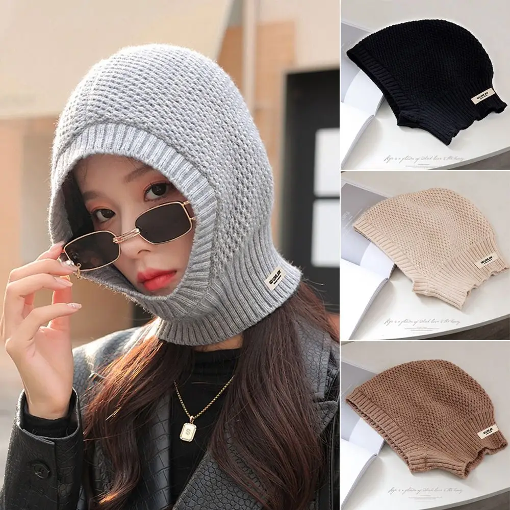 

Women Girls Dual-purpose One Thick Winter Warm Head Hooded Beanies Knitted Pullover Hat Scarf