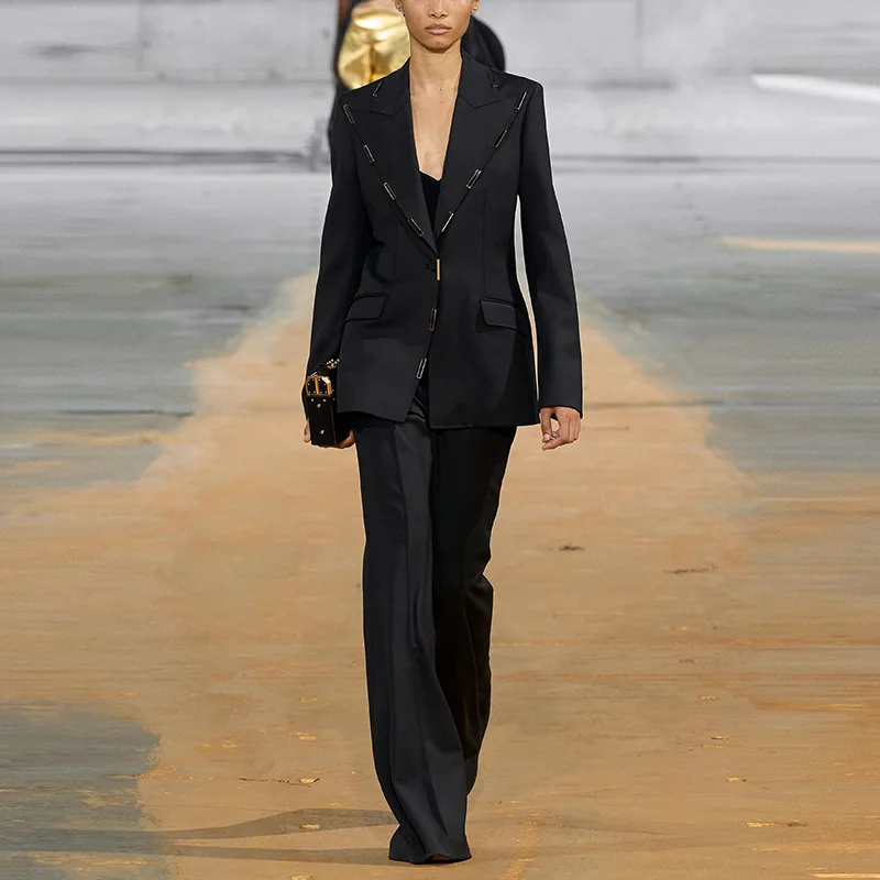 Новейший дизайнерский костюм для подиума 2024 женский пиджак с металлическими