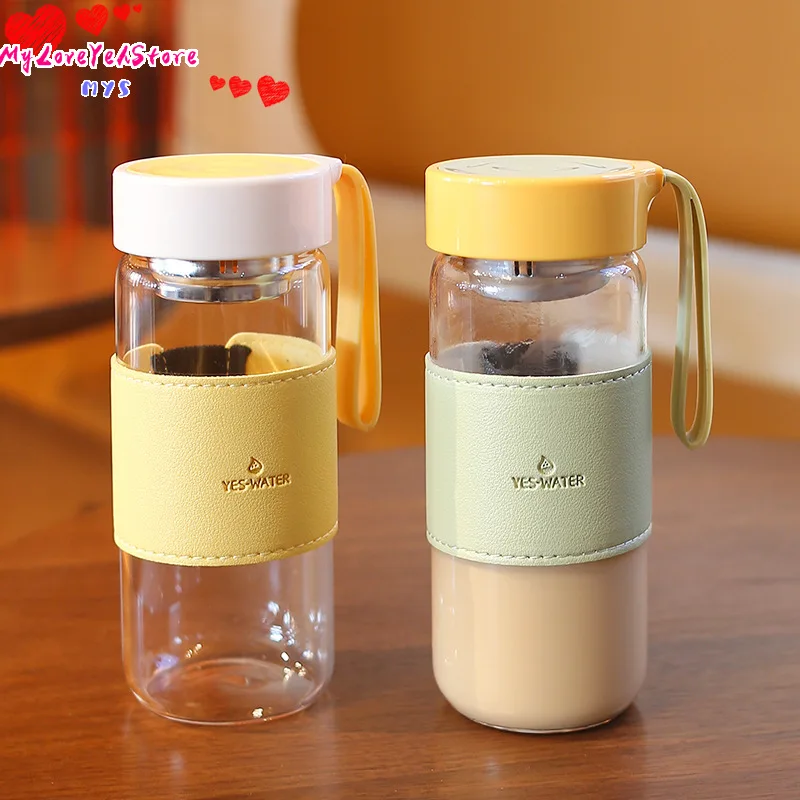 

Korean Version Simple and Fresh Mori Series Glass Water Cup Fixed Gift Portable Student Tea Cup Leak Proof