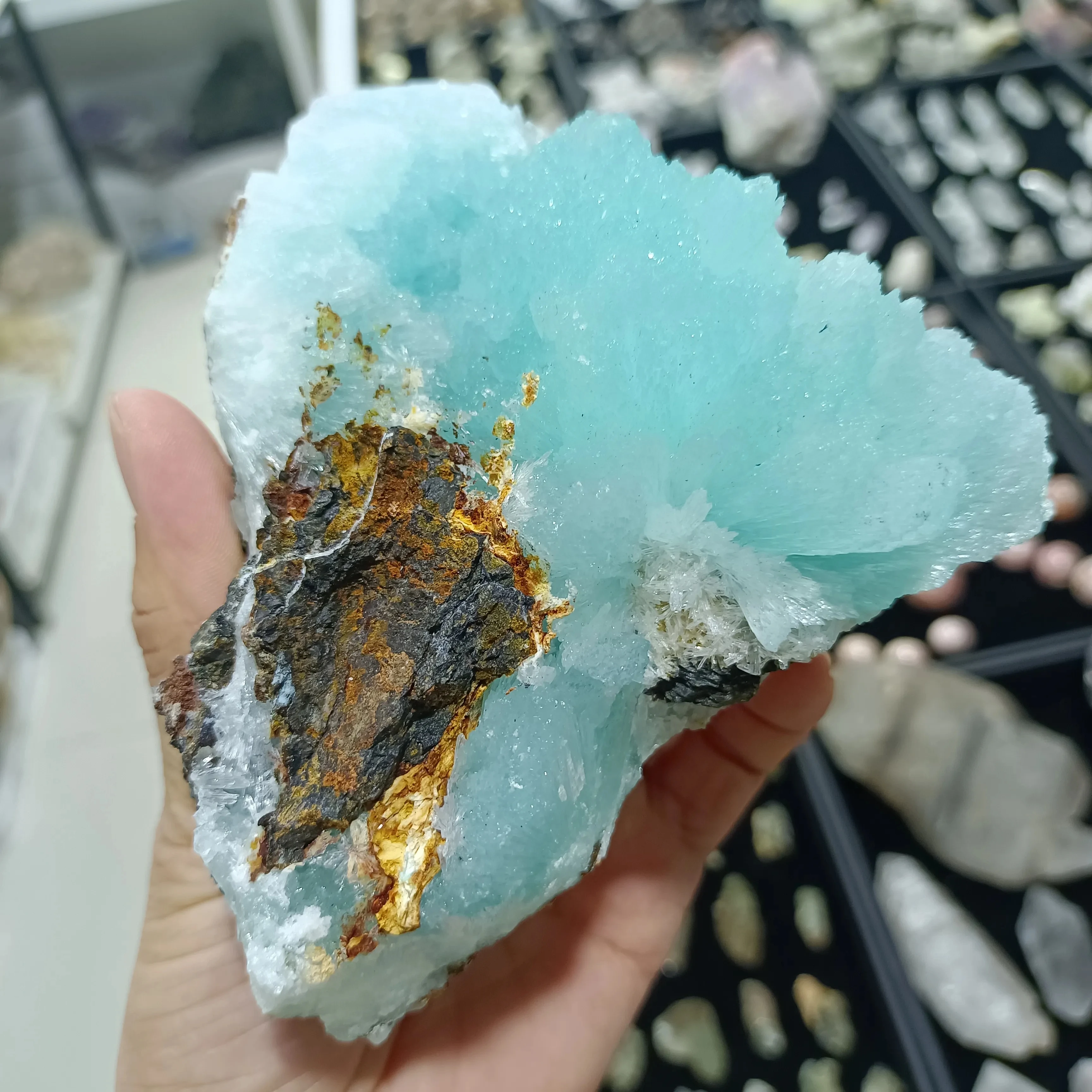 Удивительный красивый натуральный синий арагонит Кристалл Кластер