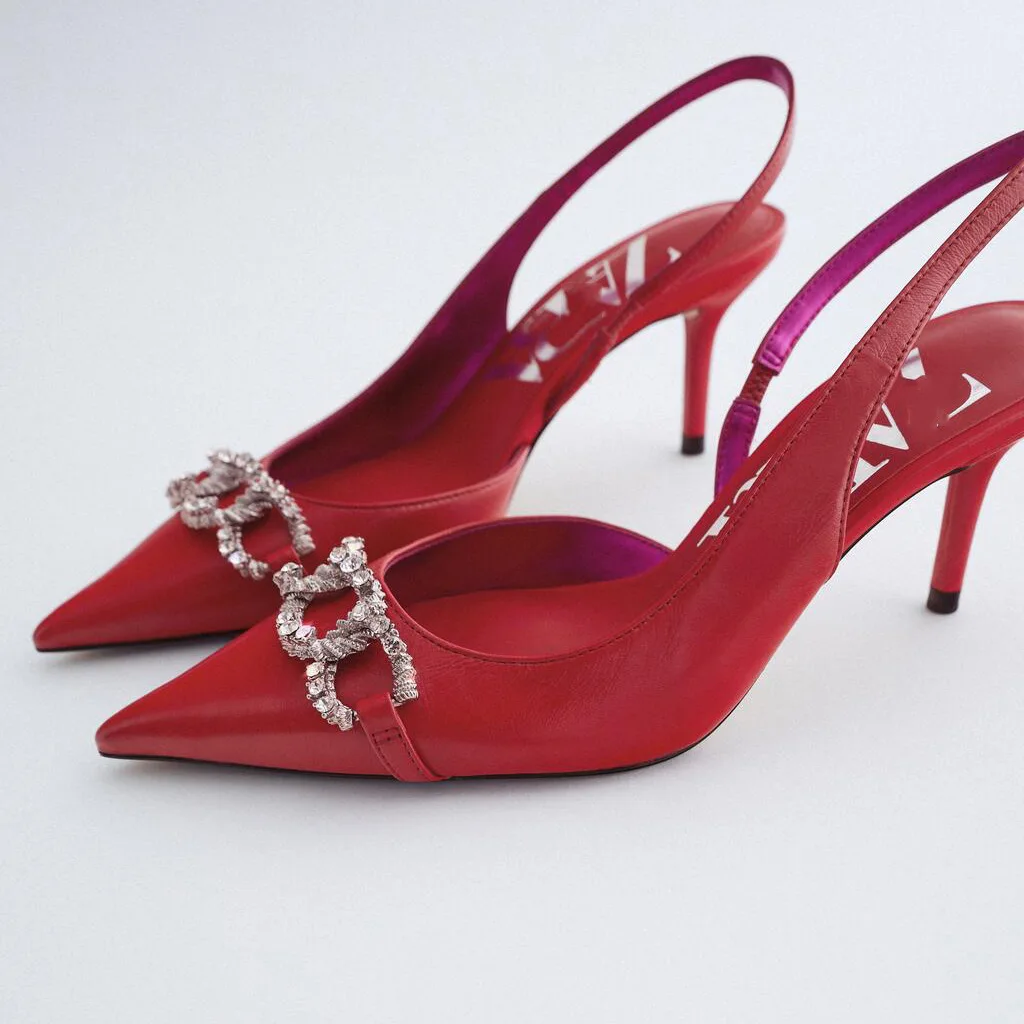 

NAUSK crystal women dress shoes pointed toe red women slingbacks