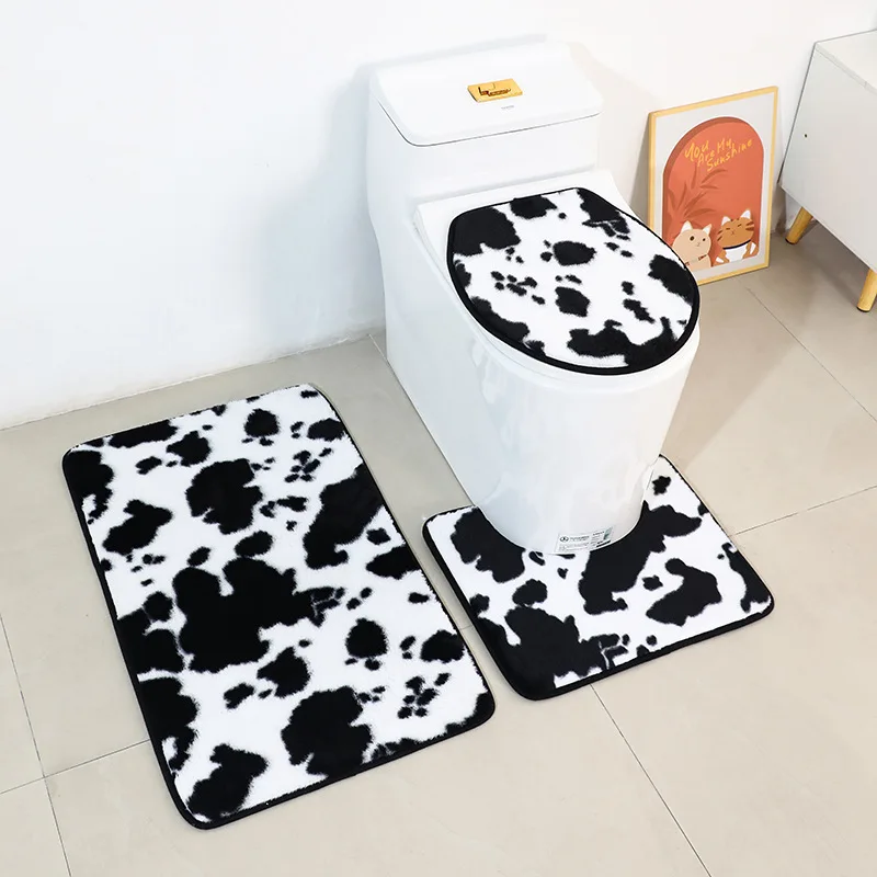 

Cow Milk Printed Bathroom Mat 3PCS Set Toilet U Type Anti-slip Absorbent Foot Mat Toilet Seat Covers Bath Rug Home Decoration