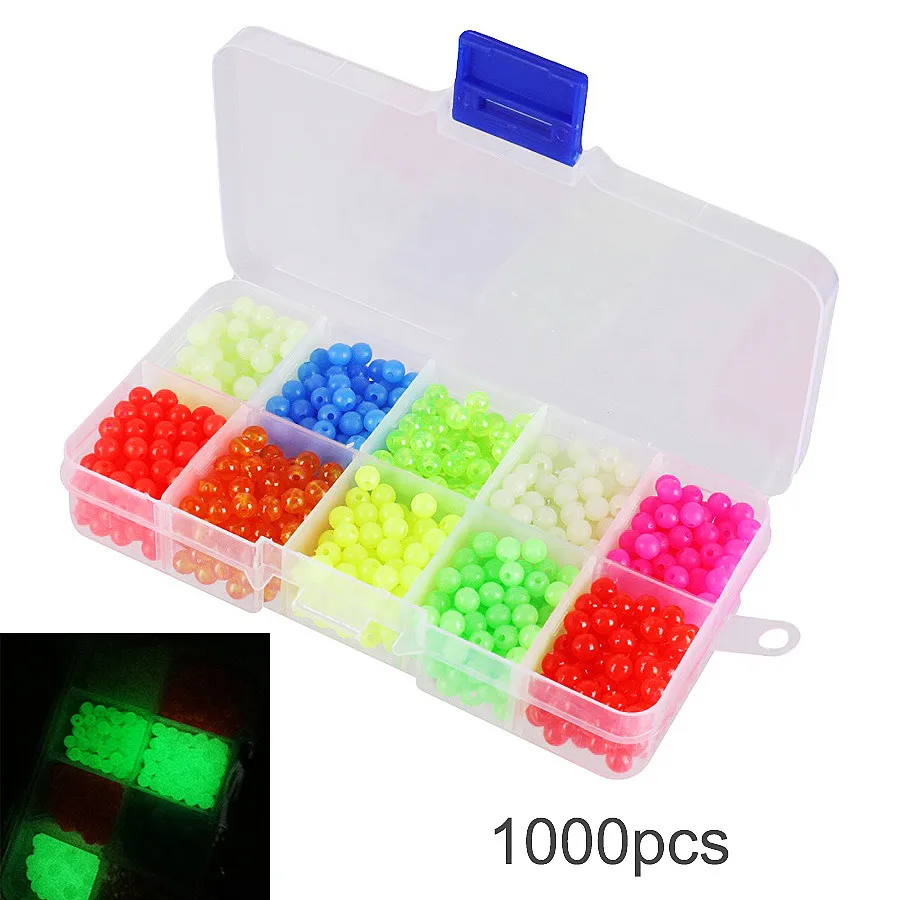 

1000pcs 5mm Fishing Beads Assorted Plastic Red Yellow Green Mix Color Luminous Glow Bead with Box