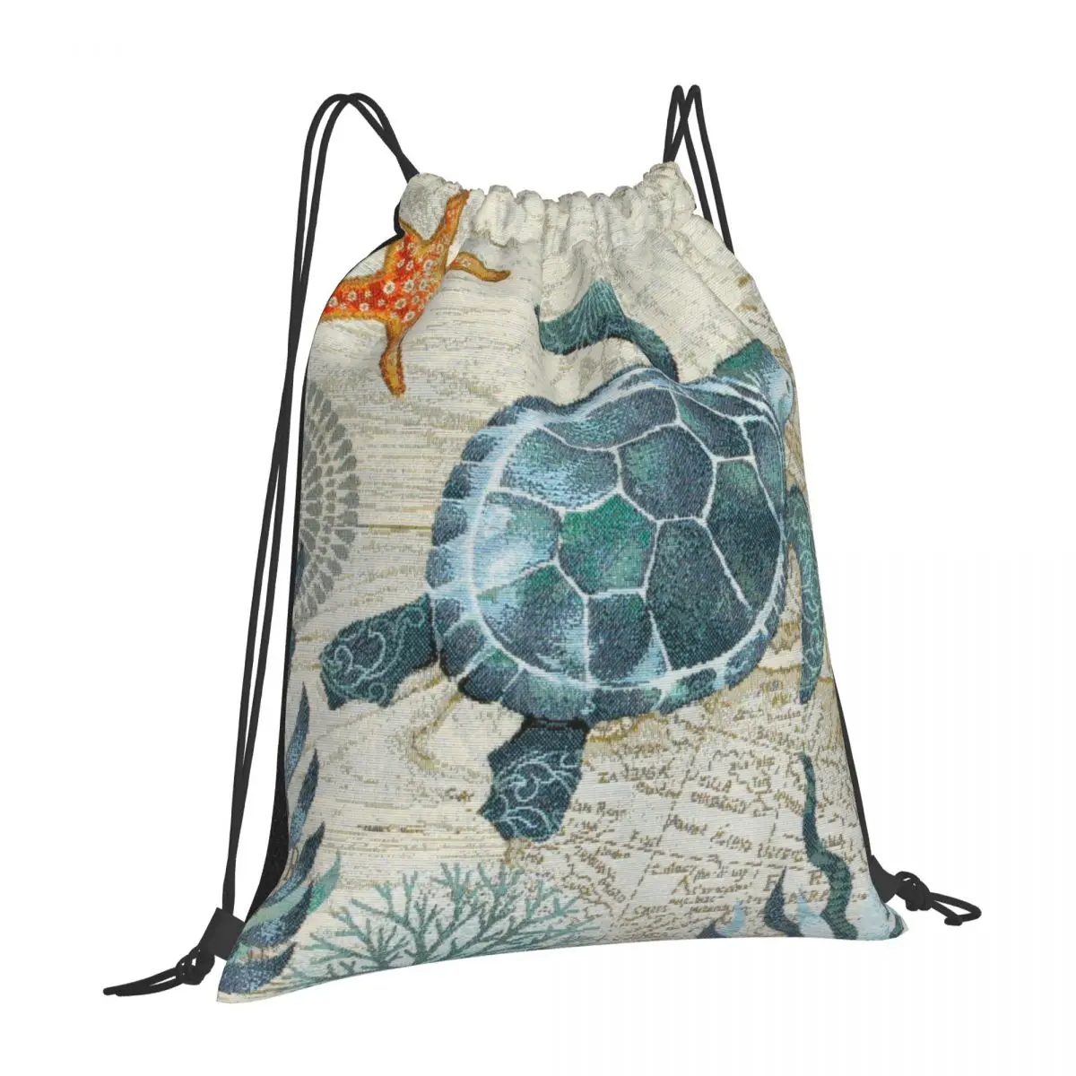 

Turtle Print2 Chic Drawstring Bags Great For Fashionable Personalities Suitable For School Camping And Outdoor Activities
