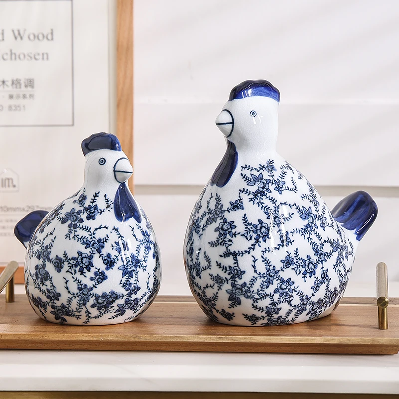 

Новые сине-белые фарфоровые украшения для гостиной, керамические украшения, благоприятный петух, китайский St