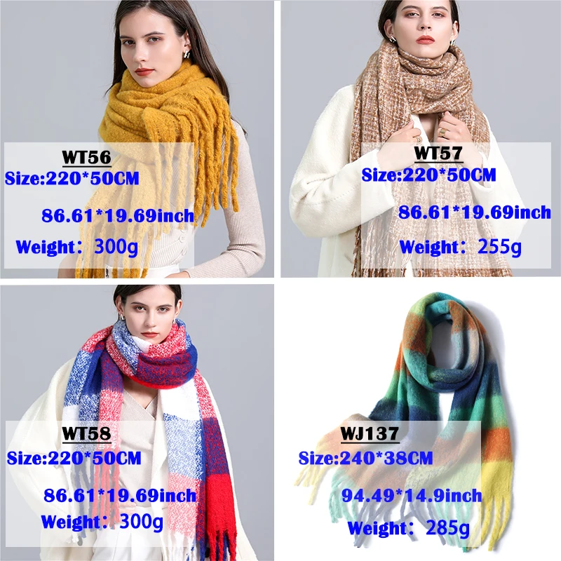 2022 New Women Plaid Scarf Winter Pashmina Shawls Cashmere Thick Wraps Lady Tassel Warm Scarves Rainbow Hairy Bufanda