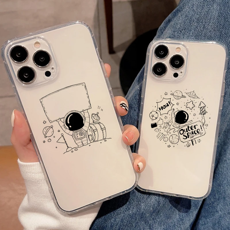 

Creative Astronaut Phone Cases For iPhone 11 12 13 Pro Max Mini SE 2020 X XR XS Max 6 6s 7 8 Plus TPU Protective Cover Funda