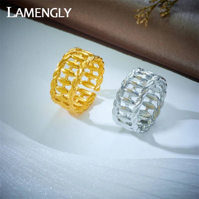 

LAMENGLY 316L Stainless Steel Irregular Hollow Opening Ring For Women New Vintage Girls Adjustable Finger Rings Jewelry Gifts
