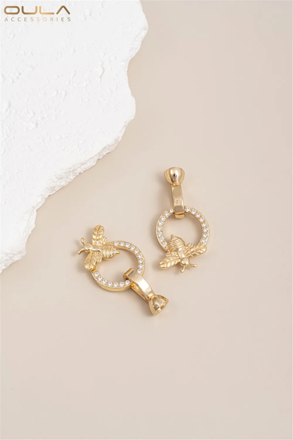 14K сумка Золотая циркониевая стрелка через сердце Бабочка пчела жемчужное