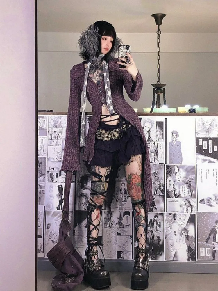 Свитер с высоким воротником и винтажным уличным принтом Y2k облегающие вязаные