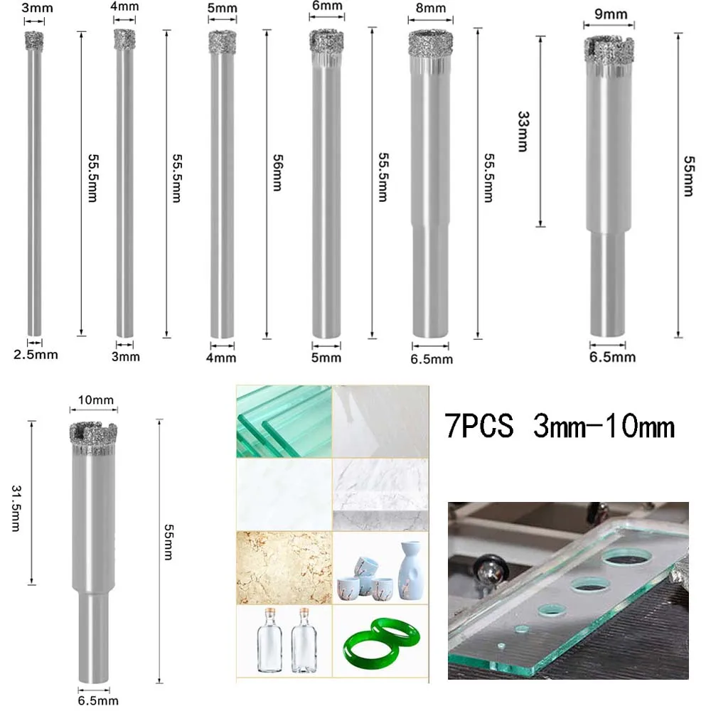 

7pcs Diamond Coated Hss Drill Bit Set Tile Marble Glass Ceramic Hole Saw Drilling Bits For Mini hole Power Tools 3mm-10mm