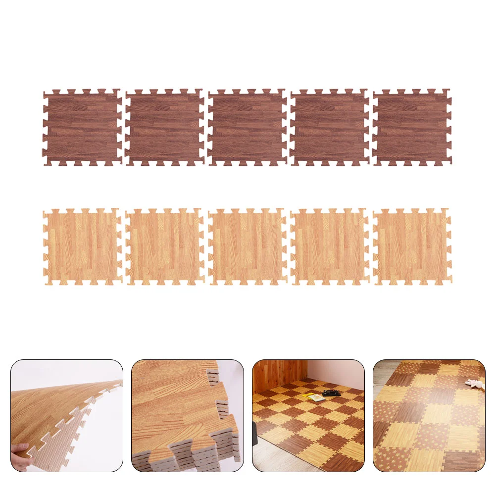 

10 Pcs Interlocking Tile Foam Exercise Mat Wood Kids Floor Cushion Flooring Tiles Grain Squares Mats