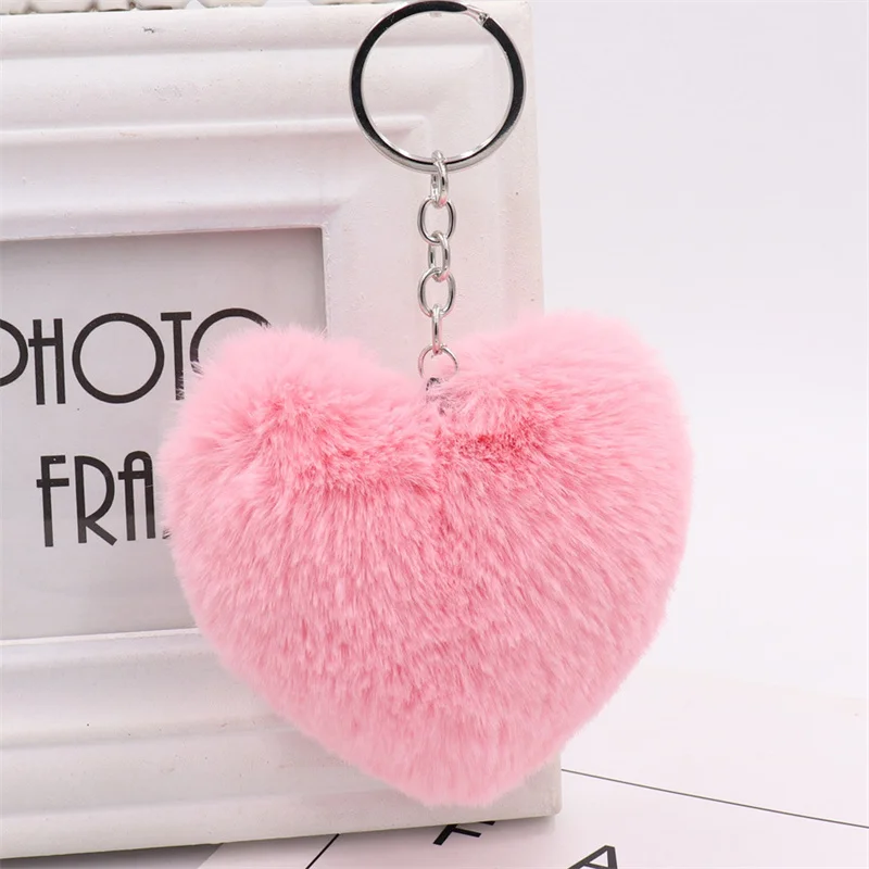 Plush Ball Key Ring Love Mobile Phone Key Chain Soft Artificial Rex Rabbit Hair Ball Car Key Ring Ladies Bag Pendant Jewelry DIY