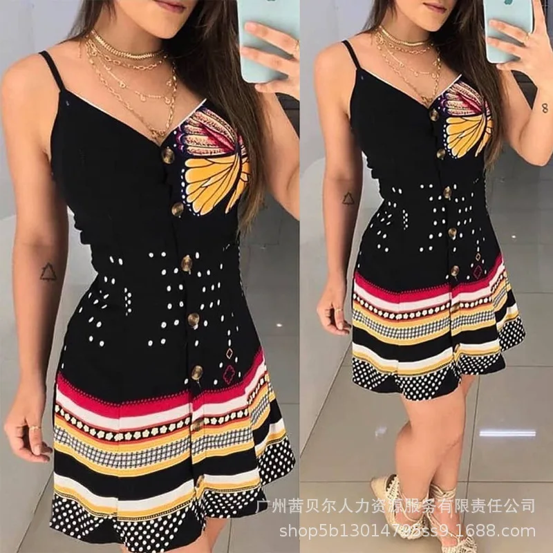 

2022 Spring and Summer New Women's Suspender Print Dress