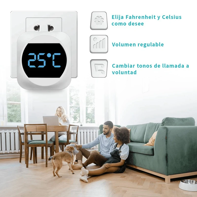 Wireless Doorbell With 2X Plug In Receiver And Button Transmitter + Room Display Thermometer US Plug-FS-PHFU
