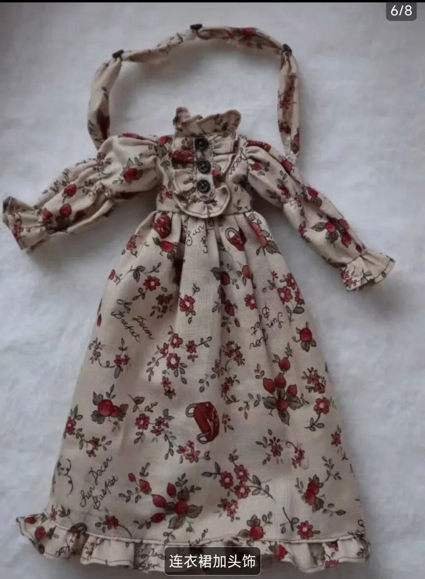 2025 1 шт. винтажное/ретро цельное платье Blythe с цветочным принтом 1/6 30 см (подходит