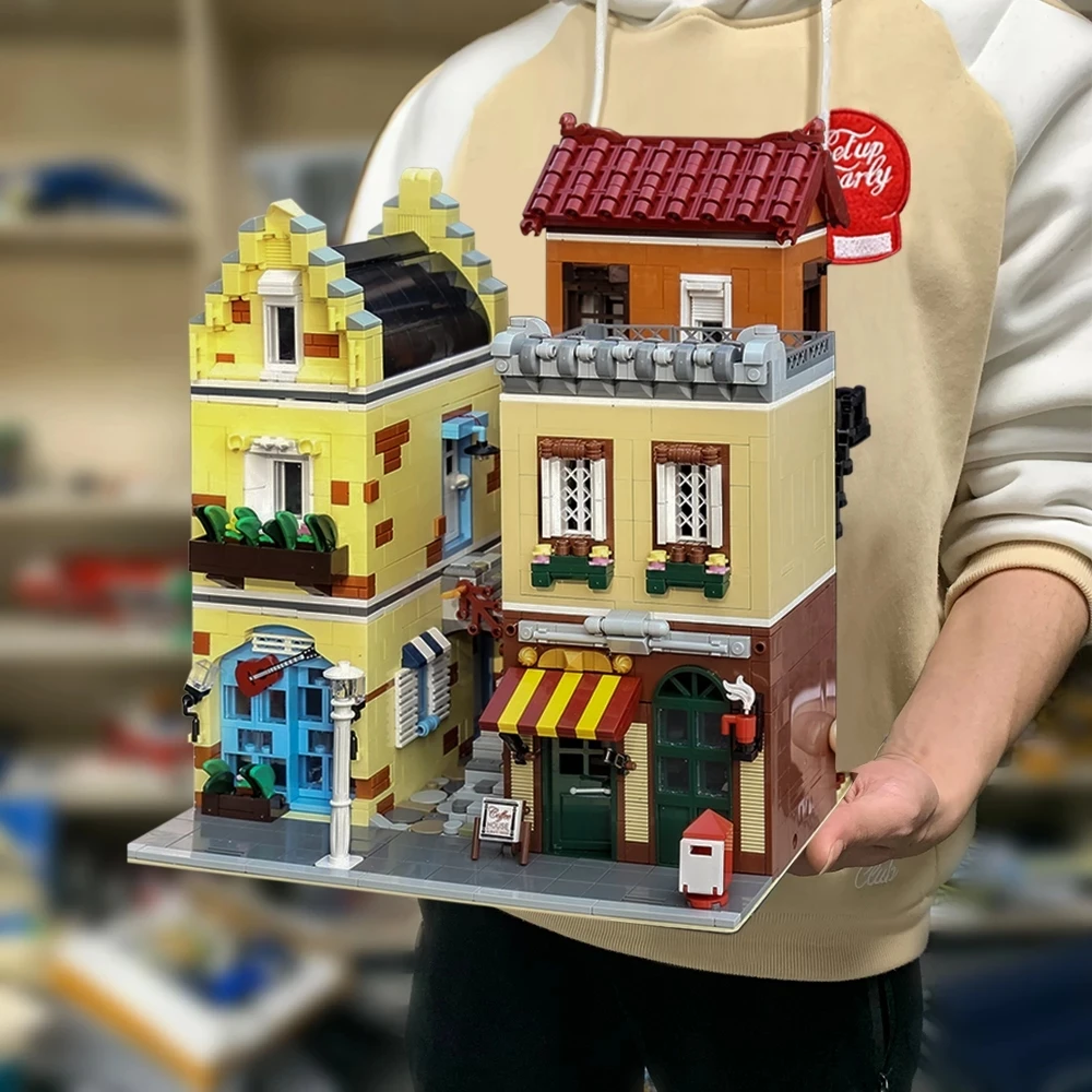 

Креативный эксперт Moc Blcok, 3103 шт., уличные виды, кофейный дом, модель кафе на углу Moc, строительные блоки, рынок, улица, центр, кафе