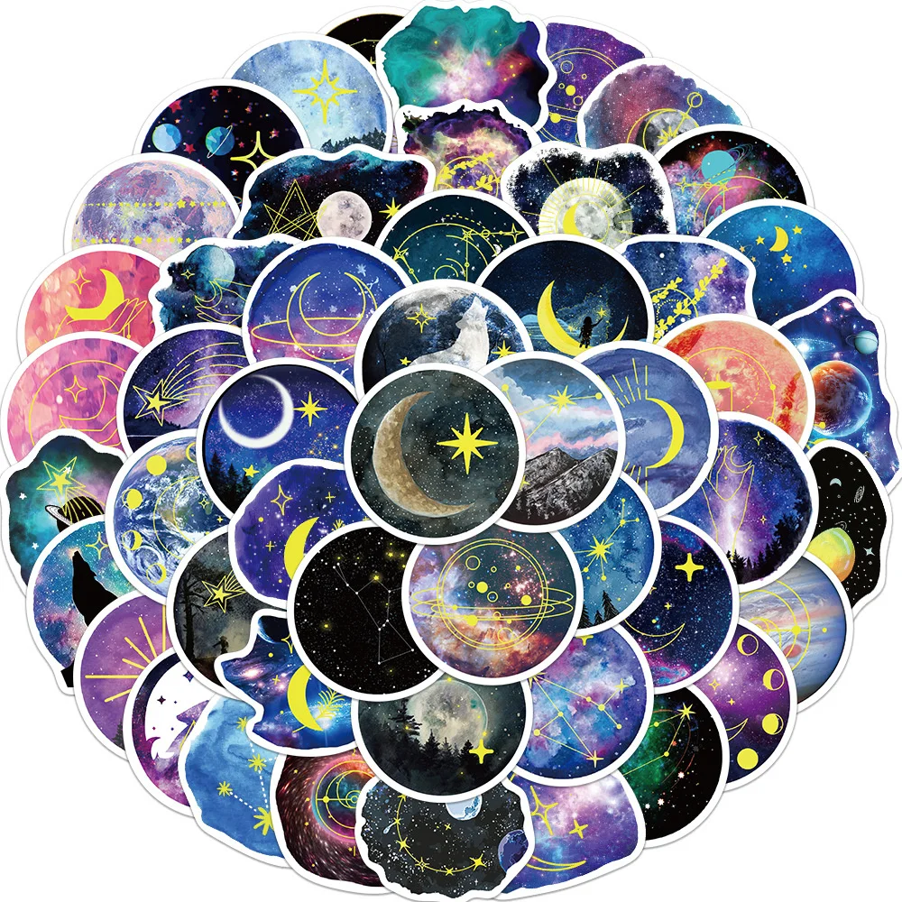 

50pcs Star Moon Moonlight Stickers For Suitcase Stationery Laptop DIY Vintage Scrapbooking Material Custom Aesthetic Sticker